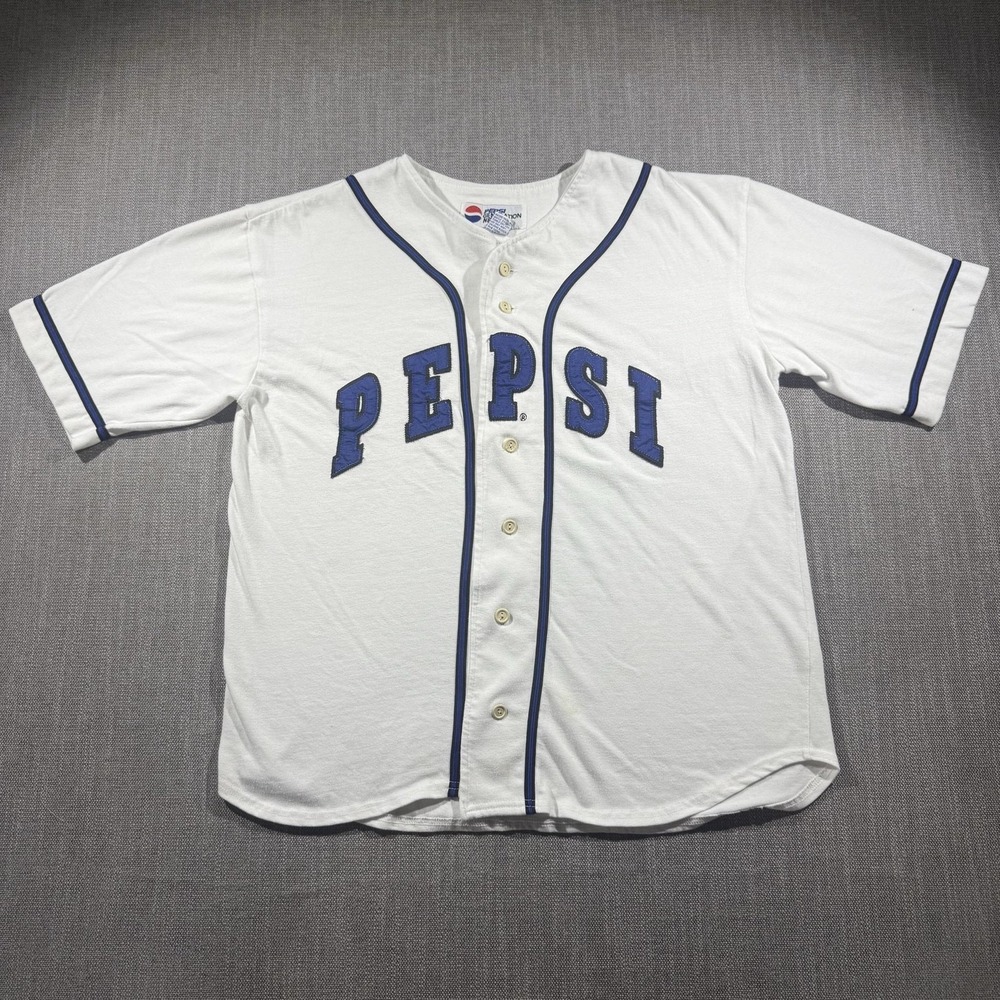 Vintage Pepsi Shirt Mens S/M White Baseball Button Up Jersey Advertising Promo